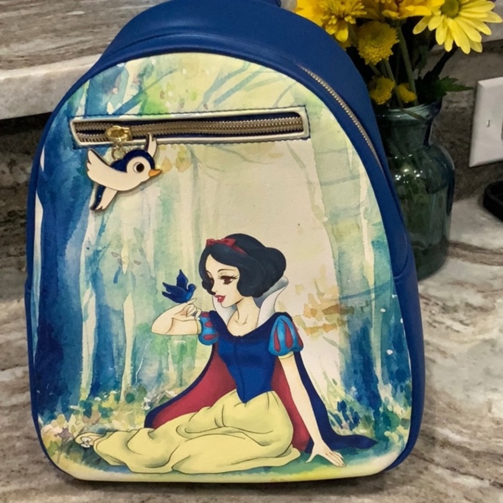 LOUNGEFLY Blue and White Women's Backpack with Snow White Design